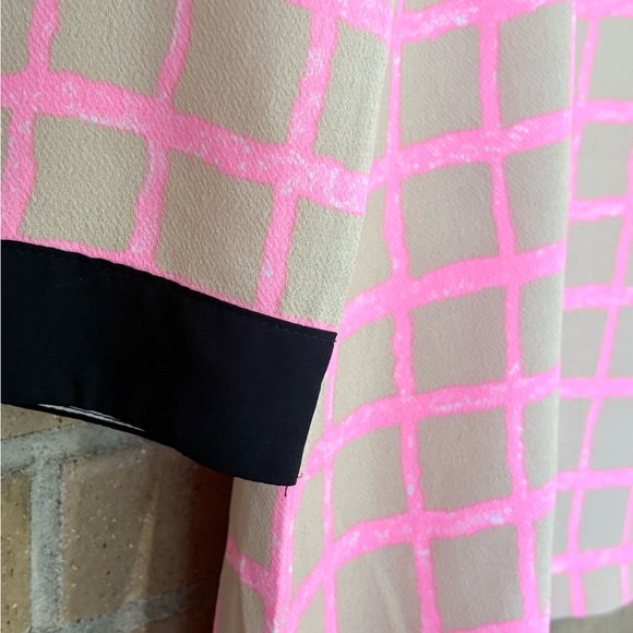 🧶LILY Pink & Beige Grid Shift Dress with Embroidered Birds - Size S - Picture 6 of 14